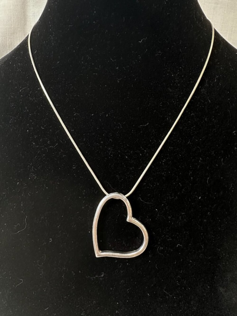 Silver Tone Open Heart Pendant Necklace